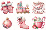 Watercolor Pink Christmas Clipart, an Illustration by OK Design (Thumbnail 3 of 5)