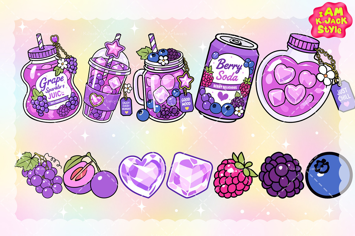 Purple Drink Party Clipart, a Food Illustration by K.JackArtwork (Photo 2 of 4)