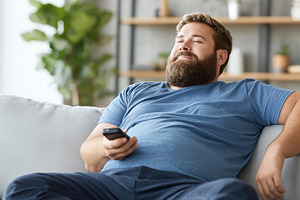 Relaxed bearded man sitting on sofa, a Person Photo by MistyDay