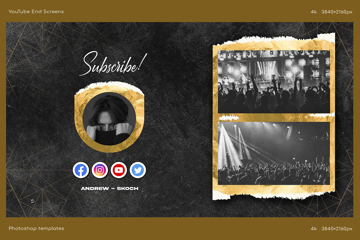 Gold YouTube End Screens, a Social Media Template by Andrew Skoch Design (Photo 3 of 5)
