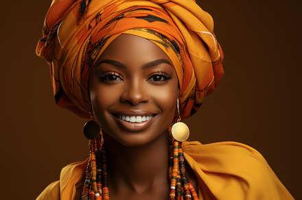 Beautiful african american woman in headscarf and yellow jacket., a Beauty & Fashion Photo by AS photostudio