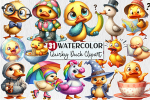 Watercolor Quirky Duck Clipart, an Animal Illustration by Rose Art