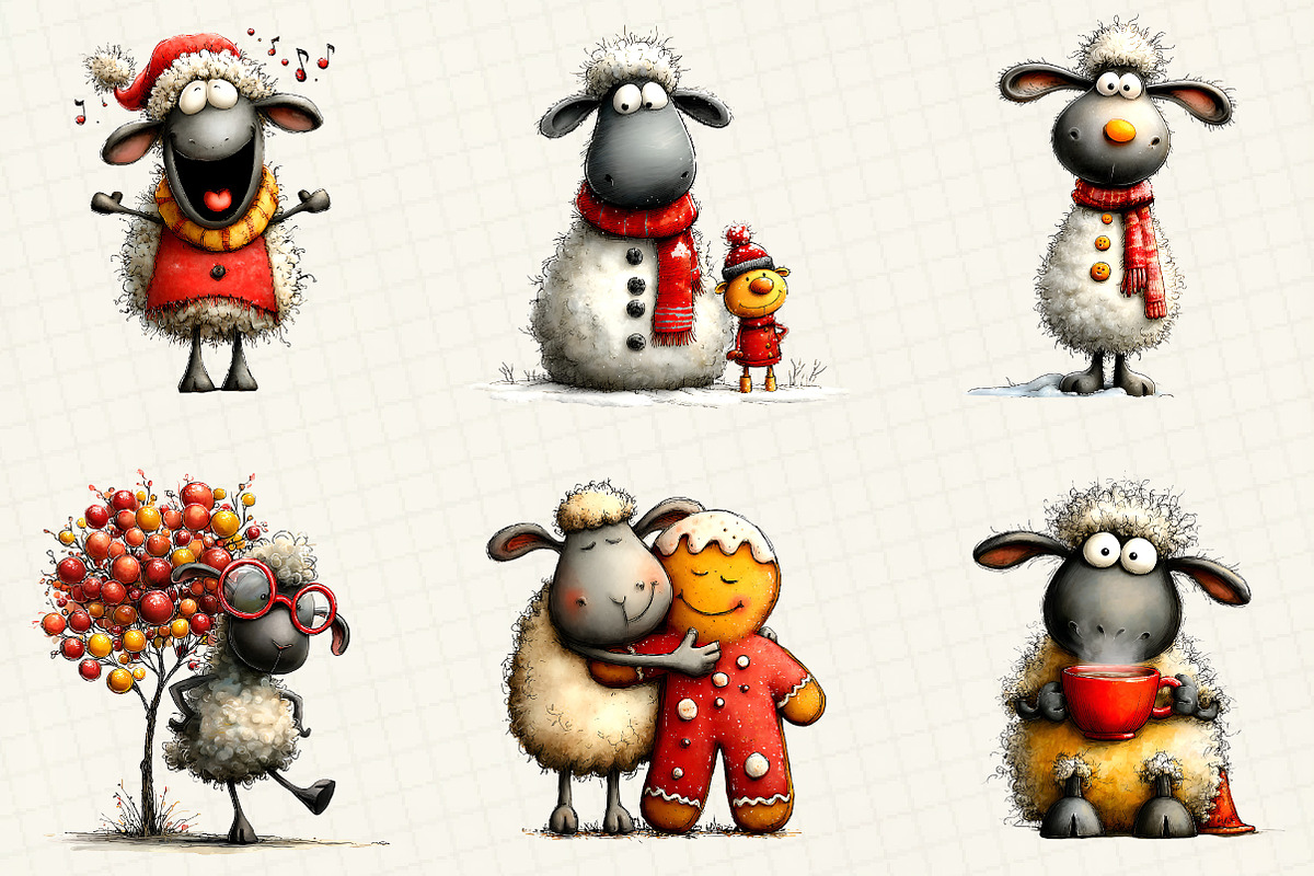 Funny Christmas Sheep Clipart, an Illustration by DreamCafeArt (Photo 2 of 8)
