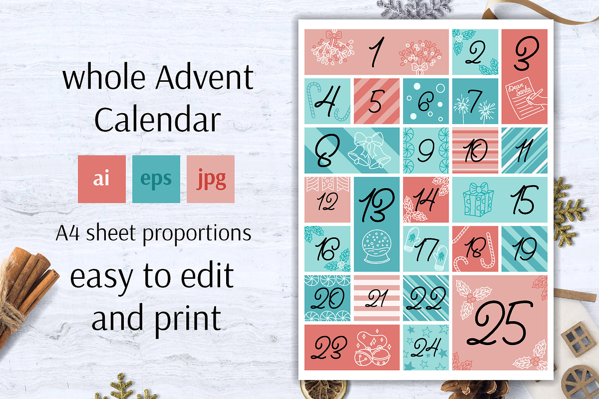 Xmas Advent Calendar | A4 Vertical, a Card Template by AnnaViolet_store (Photo 2 of 10)