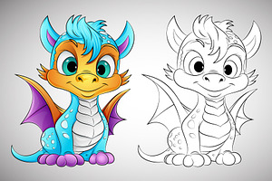 Cute Dragon Coloring Book Page, an Animal Illustration by Ghagra