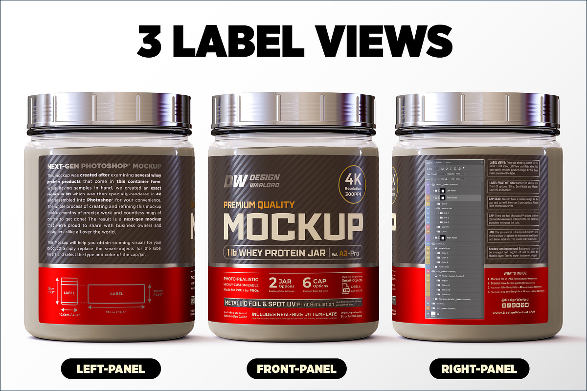 1lb Whey Protein Jar Mockup A3-Pro, a Packaging Mockup by Design Warlord (Photo 6 of 16)