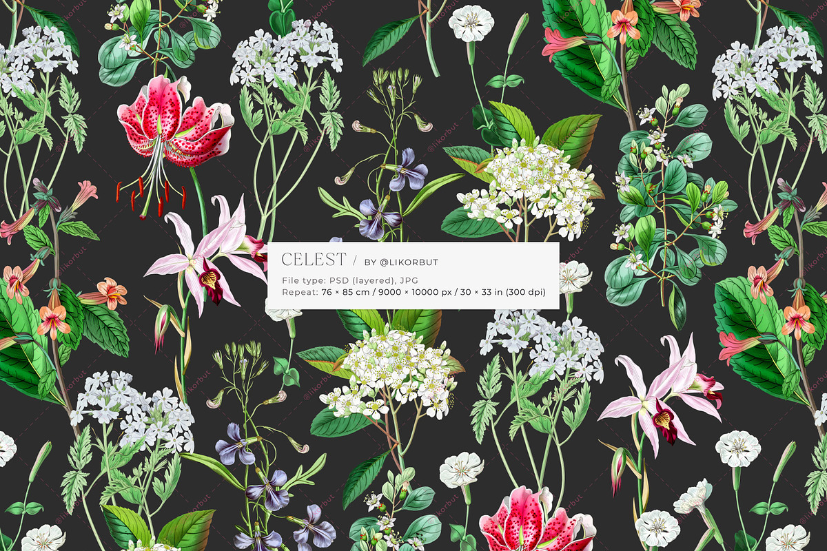 Blue Vintage Botanical Pattern, a Pattern Graphic by likorbut (Photo 3 of 14)