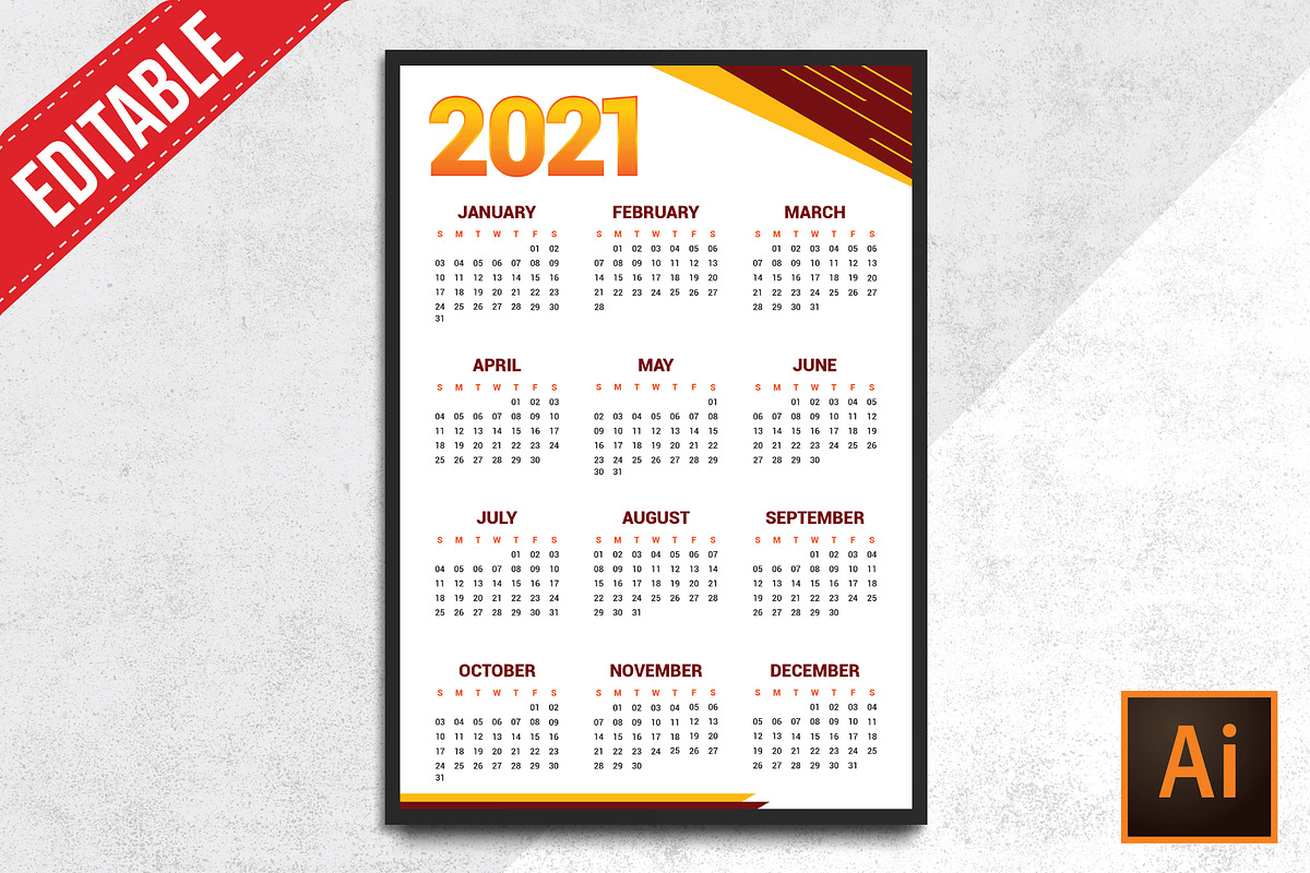 A4 Size 2021 Calendar - Editable, a Templates & Theme by rix_designs (Photo 1 of 3)