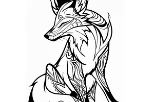 A coloring page, a sheet with a fox, an Abstract Photo by Imaginarium