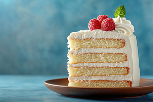 Delicious piece of cake with frosting cream, a Food & Drink Photo by AlyaAnd
