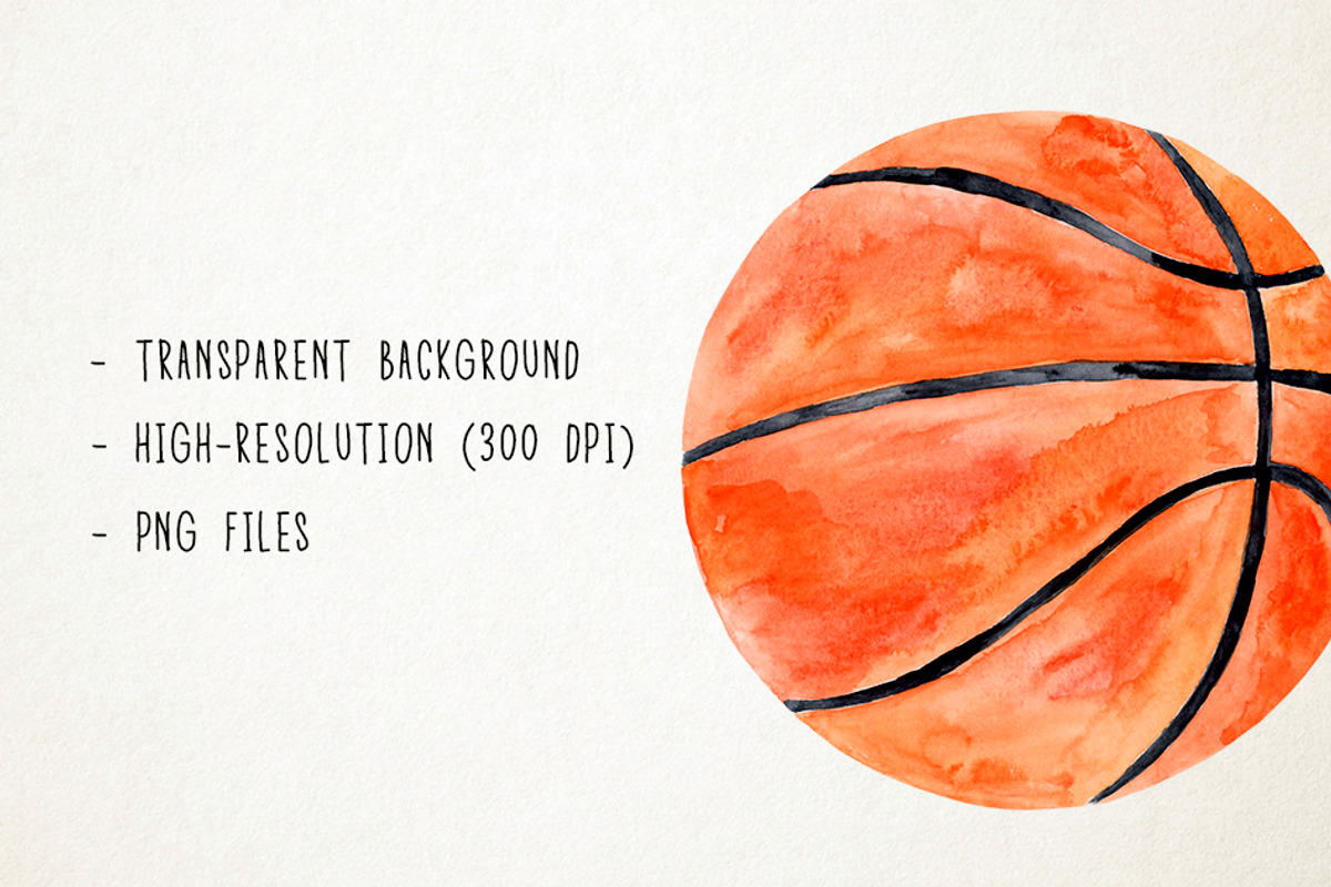 Watercolor Basketball Clipart, Sport, a Sport Illustration by Paulaparaula (Photo 3 of 3)