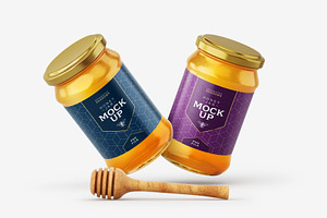 Honey Jar Mockup Set With Dipper