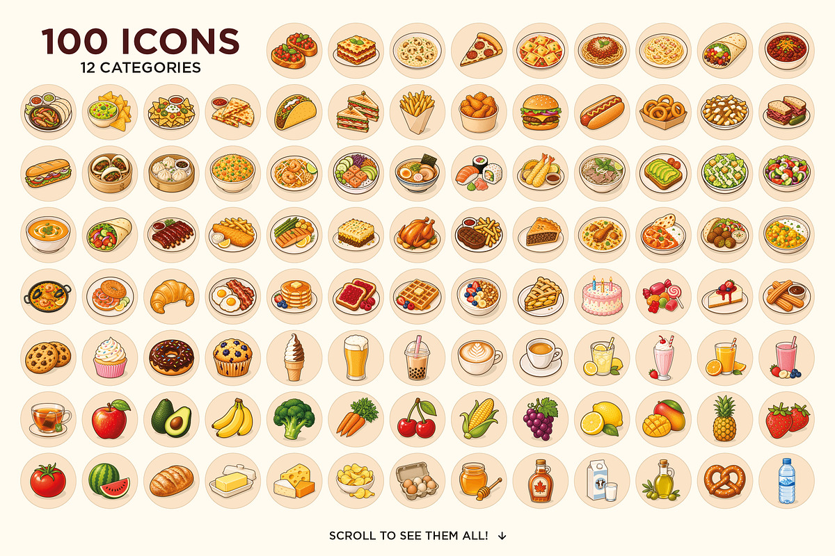 100 Food & Drink Icons, an Object Graphic by 44pixels (Photo 2 of 9)
