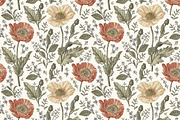 Seamless Set Flowers Poppy Poppies, a Pattern Graphic by Vintage (Thumbnail 3 of 11)