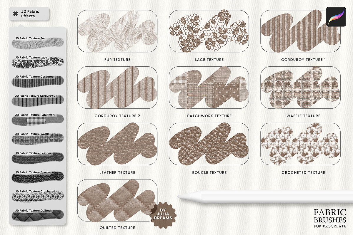 Fabric Effects Brushes Procreate, a Brush Add-On by Julia Dreams (Photo 2 of 6)
