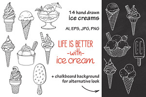 14 hand drawn ice creams vector set