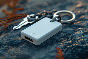 A minimalist white keychain USB-C accessory resting on a textured surface, surr, a Background Photo by ImageMir