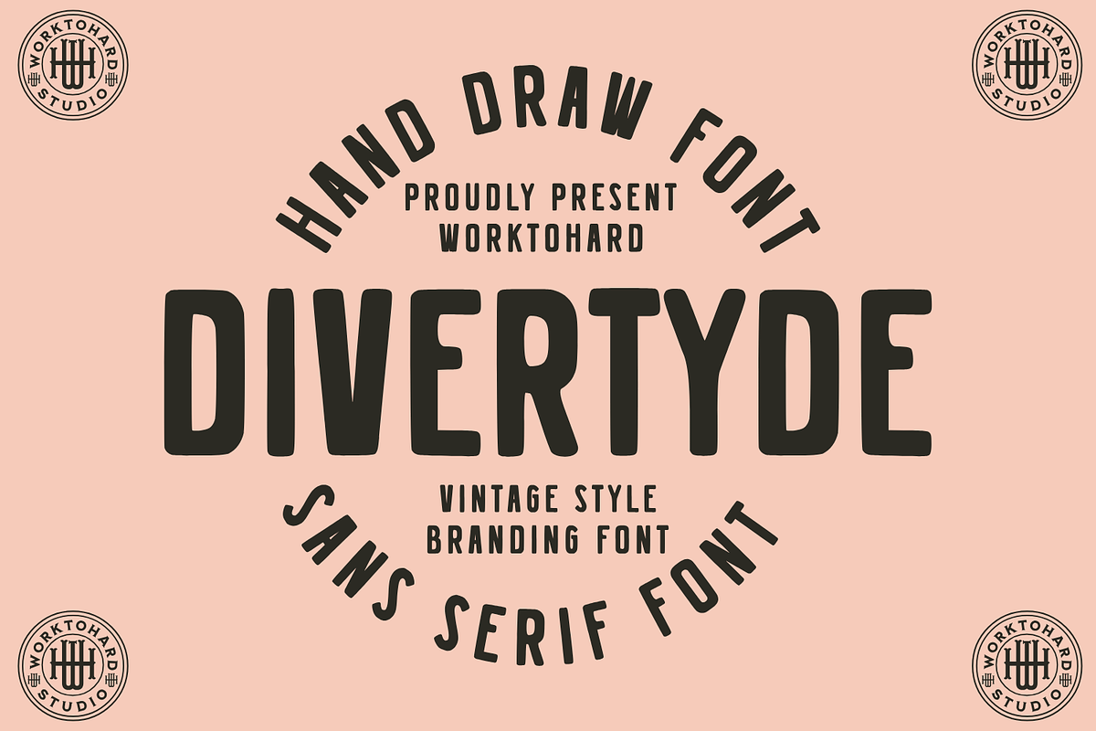 Divertyde – Hand Drawn Vintage Font, a Font by Work to Hard (Photo 1 of 7)