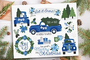 Blue Christmas Truck Clipart + SVG, a Seasonal Illustration by MyClipArtStore (Thumbnail 1 of 3)