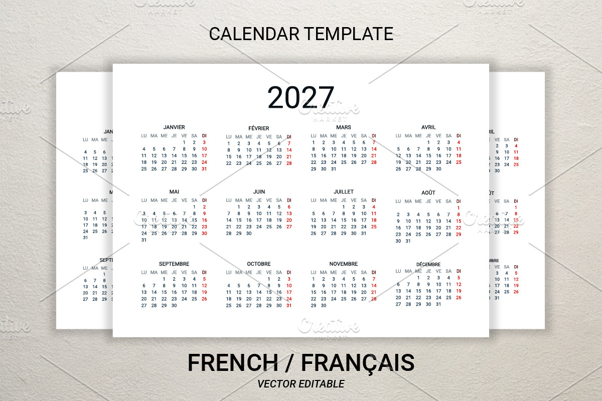2027 calendar template in French, a Stationery Template by Ederella (Photo 1 of 2)