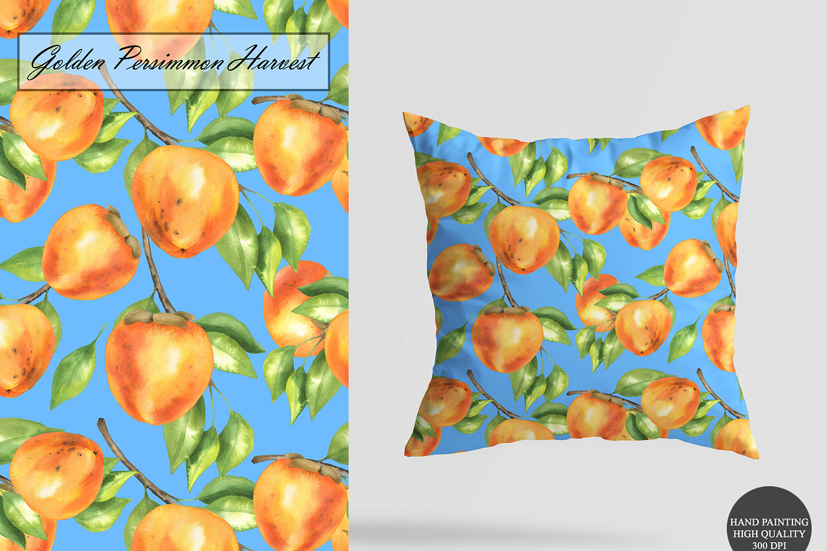 Persimmon Seamless Patterns, a Food Illustration by OlDm_Shop (Photo 7 of 10)