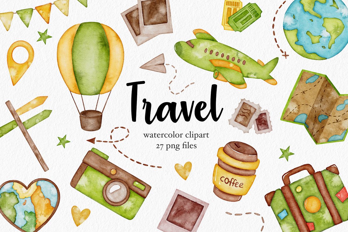 Watercolor Travel Adventure clipart, an Illustration by LuiDesignStudio (Photo 1 of 4)