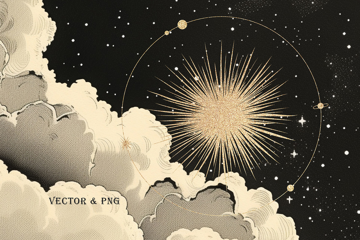 Vintage celestial in engraving style, a Decorative Illustration by Chikovnaya (Photo 13 of 16)