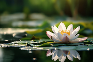 Serene white lotus flower floating, a Nature Photo by MistyDay