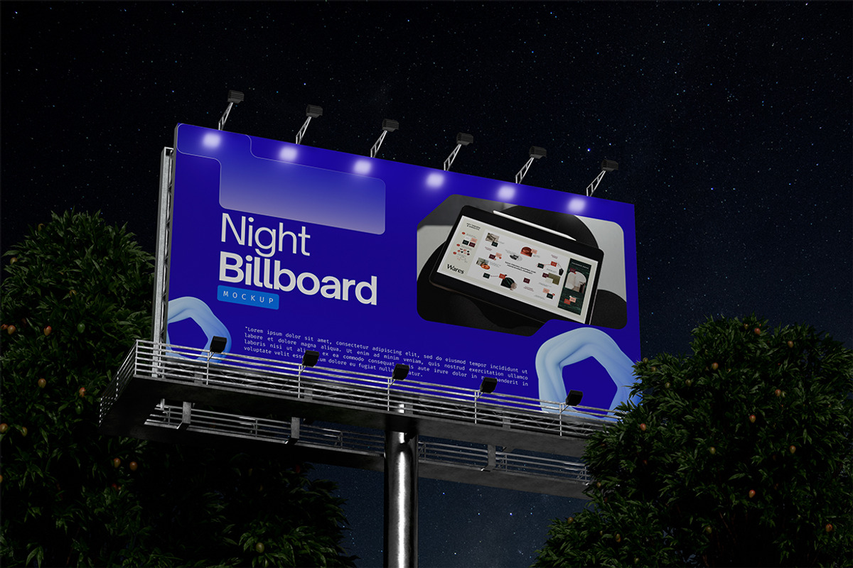 Night Billboard Mockup, an Advertising Mockup by HanaSaka_Studio (Photo 5 of 5)