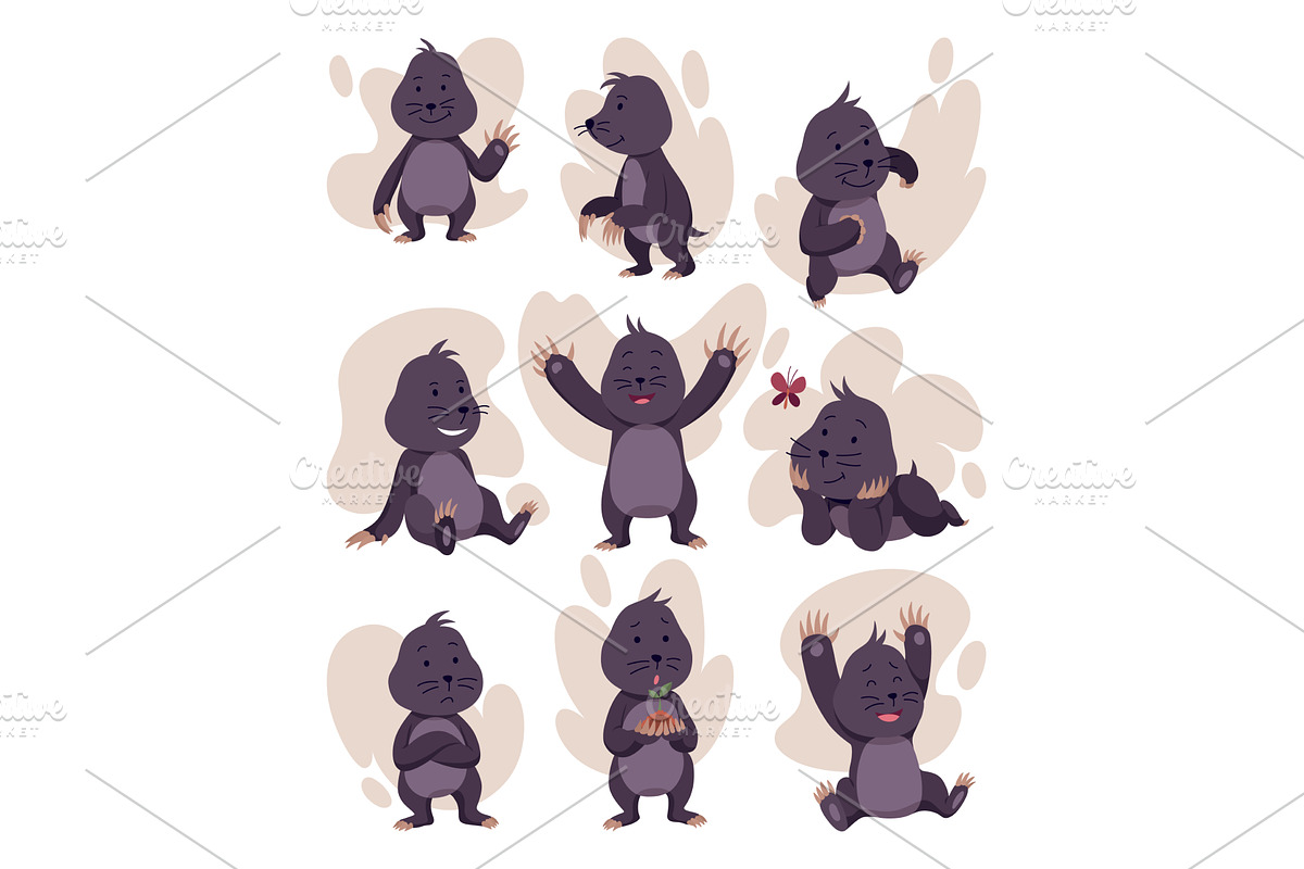 Vector set of cartoon funny moles in, an Animal Illustration by the8monkey