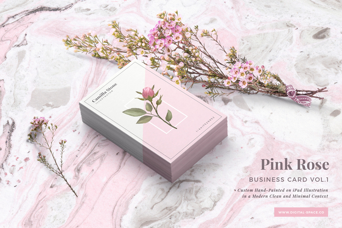Pink Rose Business Card Template, a Business Card Template by Digital Space (Photo 1 of 5)
