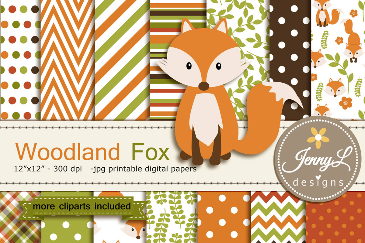 Fox Digital Paper and Clipart, a Pattern Graphic by JennyL Designs (Photo 1 of 4)