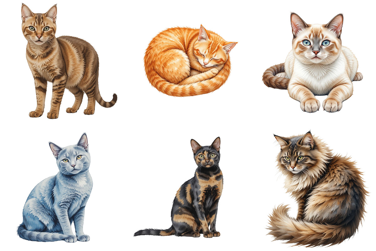 Beautiful Watercolor Cats Clipart, an Illustration by Pixels.Craft (Photo 3 of 5)