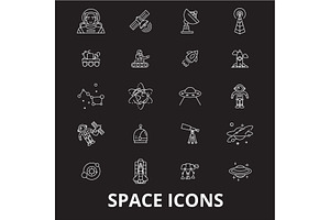 Space Editable Line Icons Vector Set