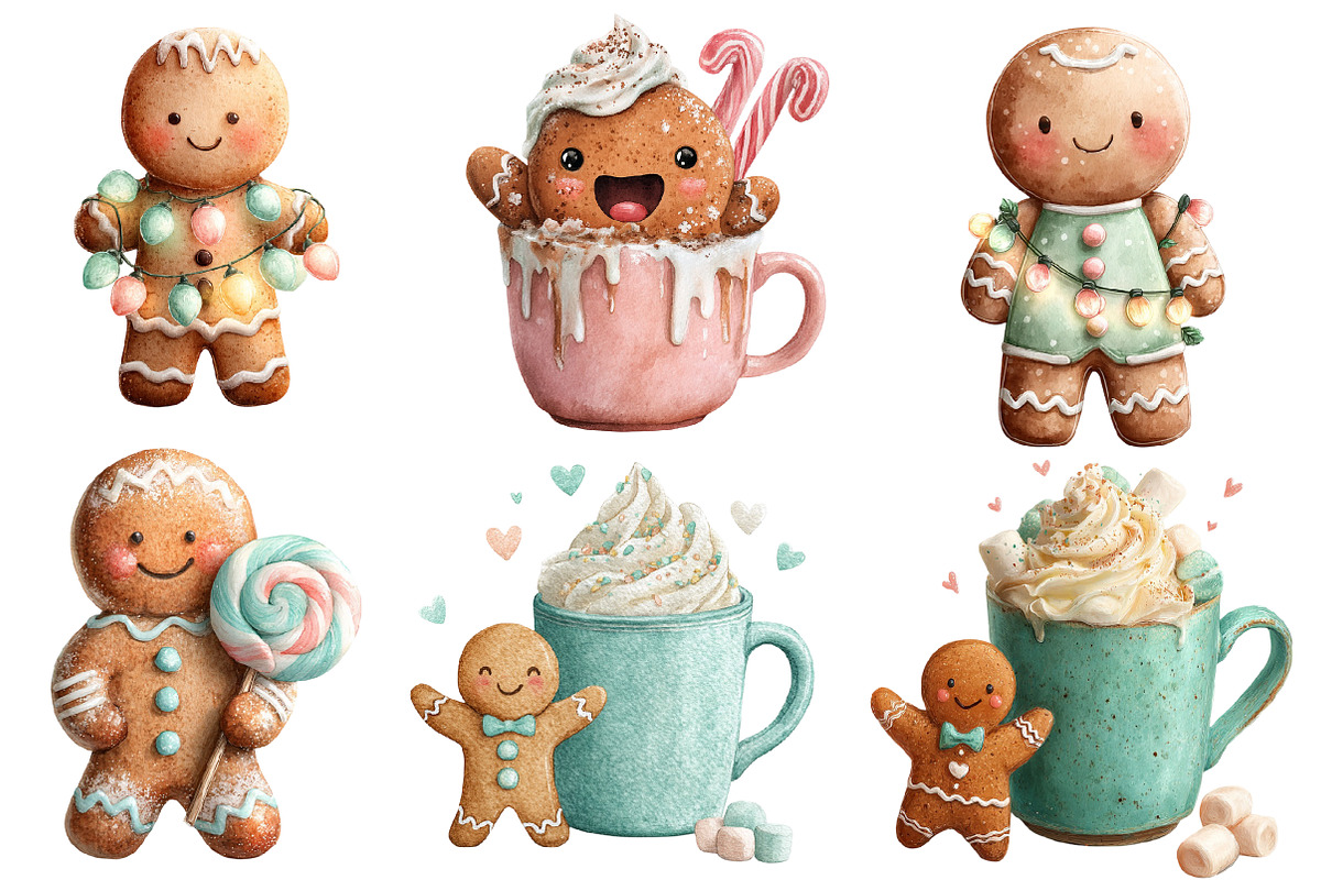 Sweet Watercolor Gingerbread Clipart, an Illustration by Designworld (Photo 3 of 5)