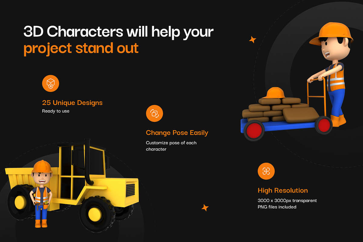 25 Construction 3D Characters, a Characters & Person 3D Model by Vectors Market (Photo 3 of 5)