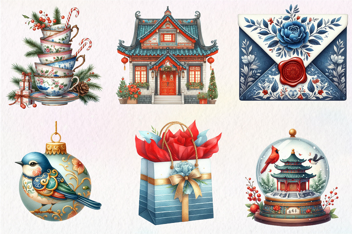 Christmas Chinoiserie Sublimation, an Illustration by CreationArt (Photo 5 of 5)