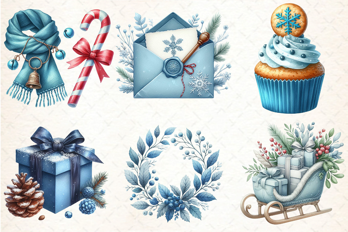 Cozy Christmas Blue Clipart, an Illustration by DreamCafeArt (Photo 2 of 7)