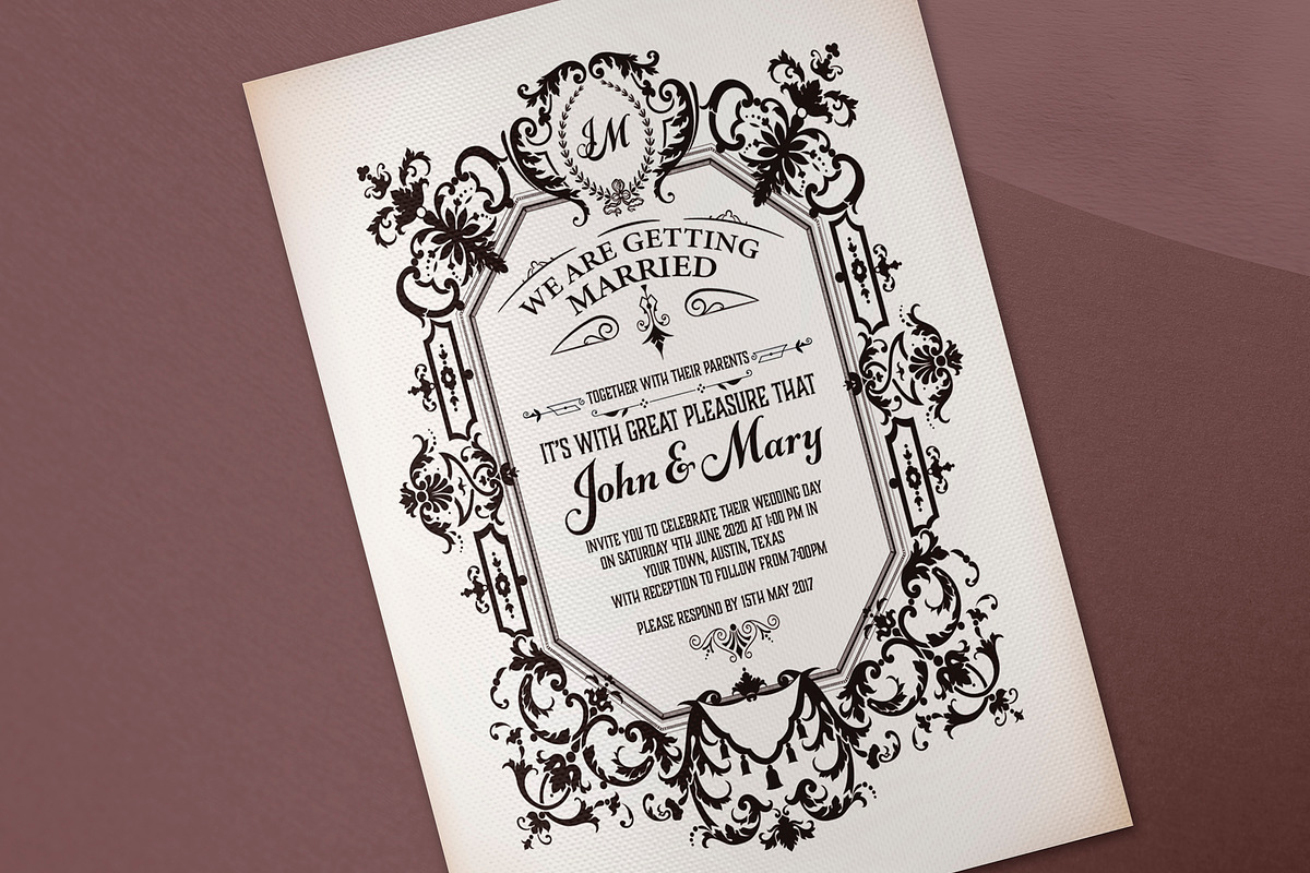 Mega Set Vintage Wedding Invitations, an Invitation Template by OneVectorStock (Photo 15 of 18)