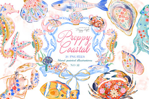 Preppy Coastal Watercolor Clipart