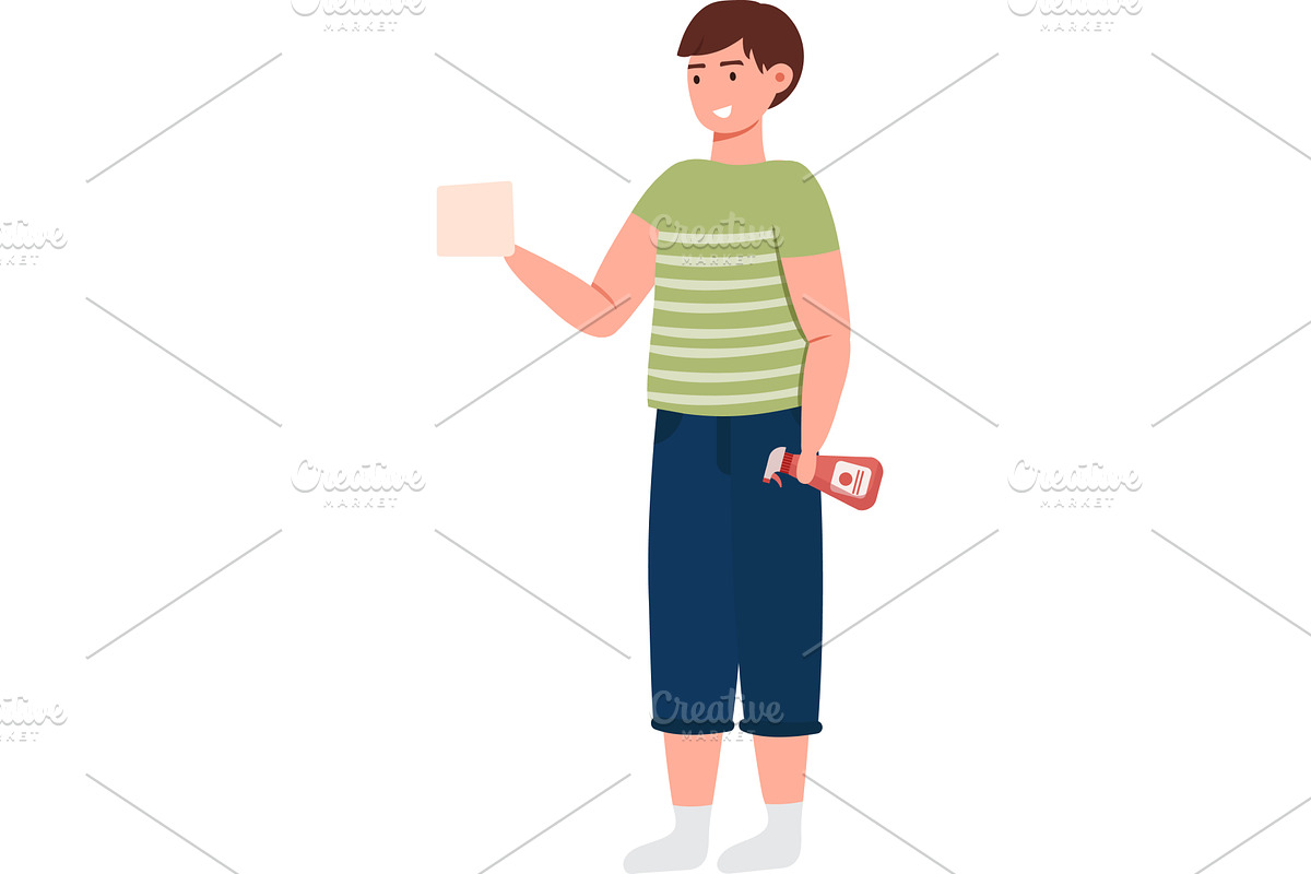 male householder washing window with, a Person Illustration by vectorpointstudio