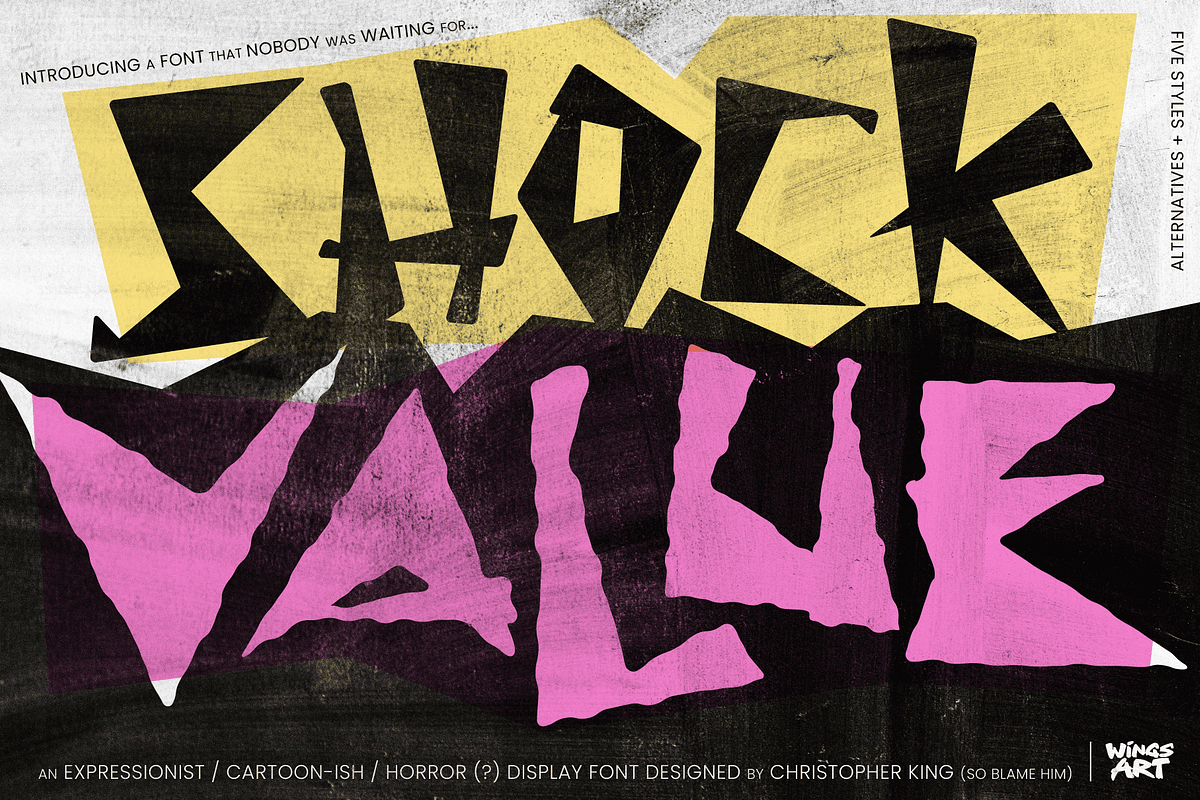 Shock Value - An Expressionist Font, a Font by Wingsart Studio (Photo 1 of 13)