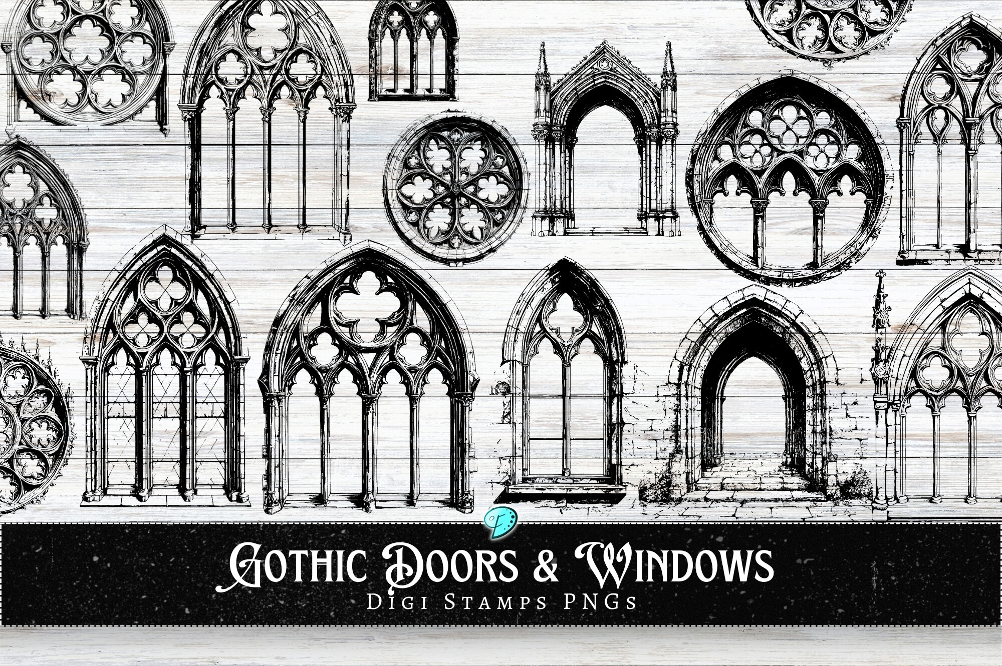 Gothic Doors and Windows Digi Stamps, an Object Graphic by Emily Designs
