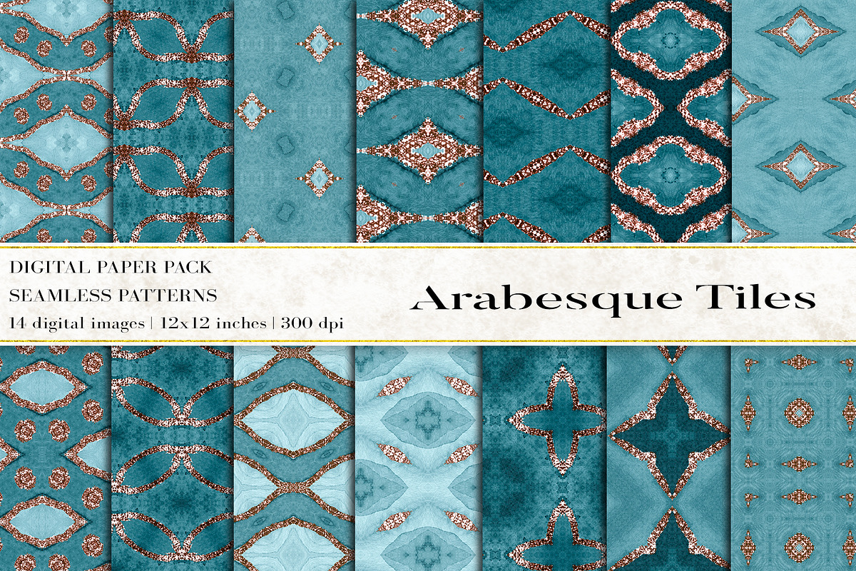 Arabesque Tiles Digital Papers, a Pattern Graphic by BonaDesigns