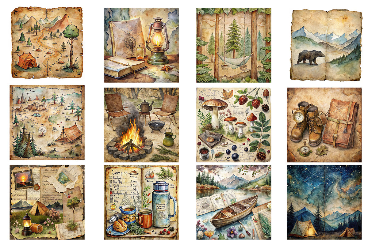 Camping Junk Journal Digital Papers, an Illustration by Wow Magic (Photo 2 of 2)