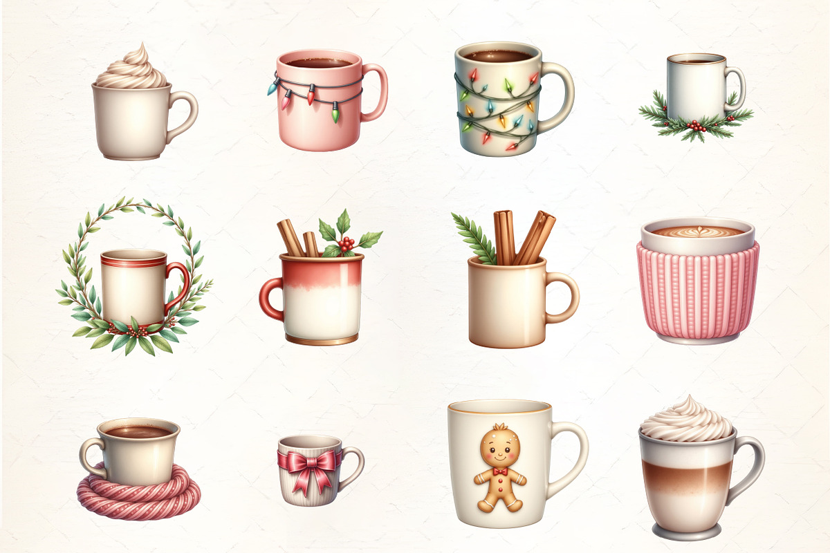 Christmas Mugs Watercolor Clipart, an Illustration by CrexoraLab (Photo 1 of 5)