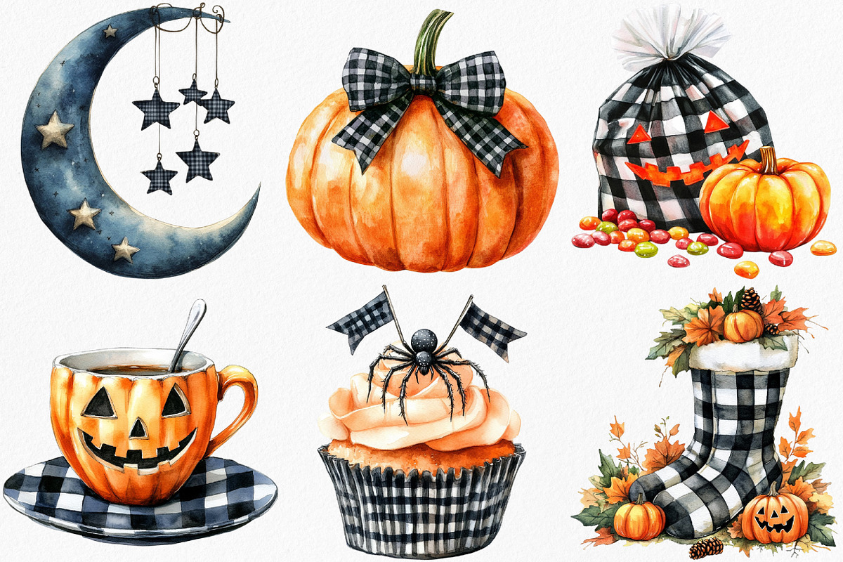Watercolor Black Gingham Halloween, an Illustration by Canvas Craft (Photo 2 of 8)