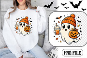 Ghost with pumpkin and drink, a Seasonal Illustration by CrexoraLab (Thumbnail 1 of 4)