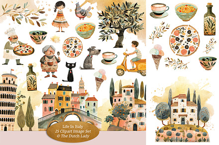 Life In Italy Clipart Set, a Decorative Illustration by The Dutch Lady Designs