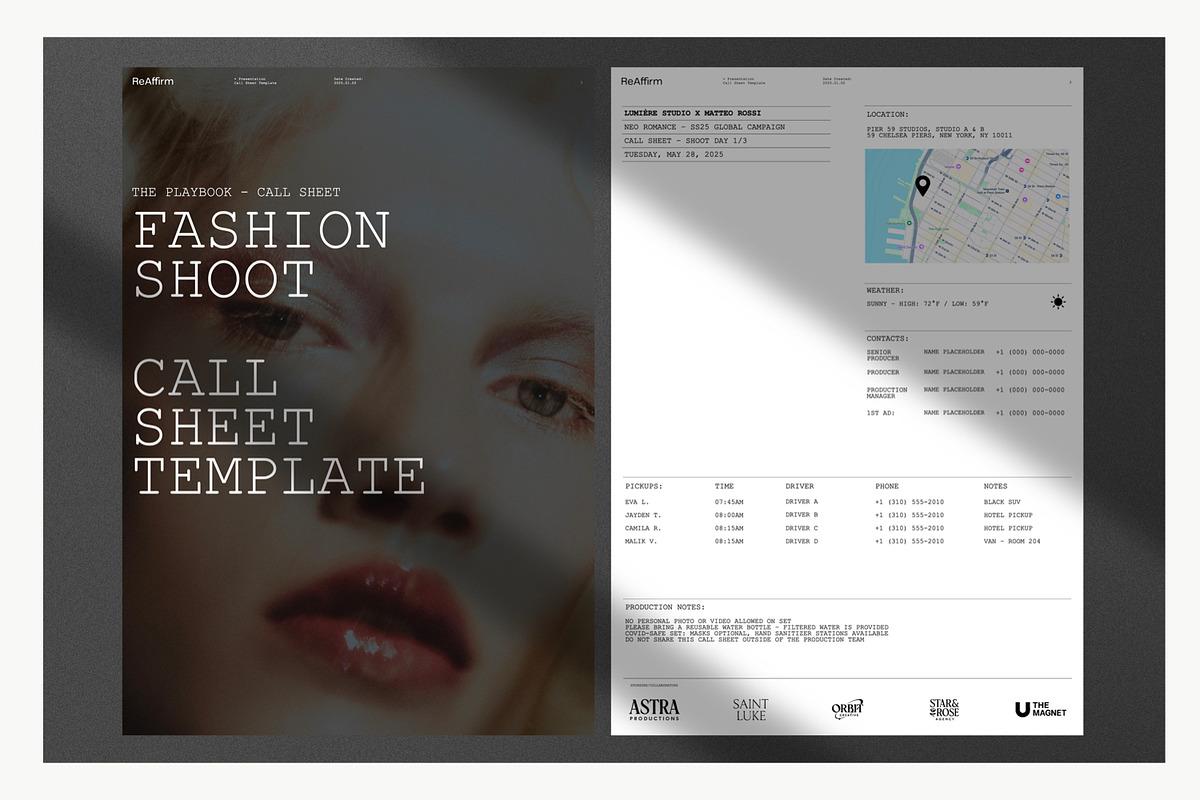 Fashion Call Sheet Template, a Social Media Template by ReAffirm (Photo 2 of 4)